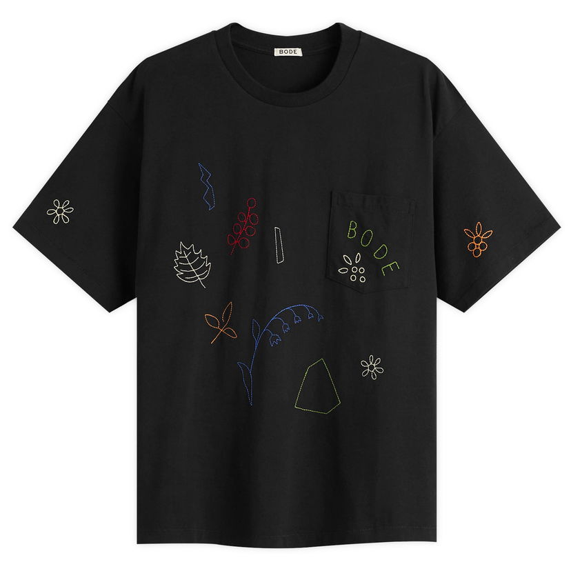 T-paita Bode Embroidered Field Guide T-Shirt, Size Large Musta | MRF25CS019
