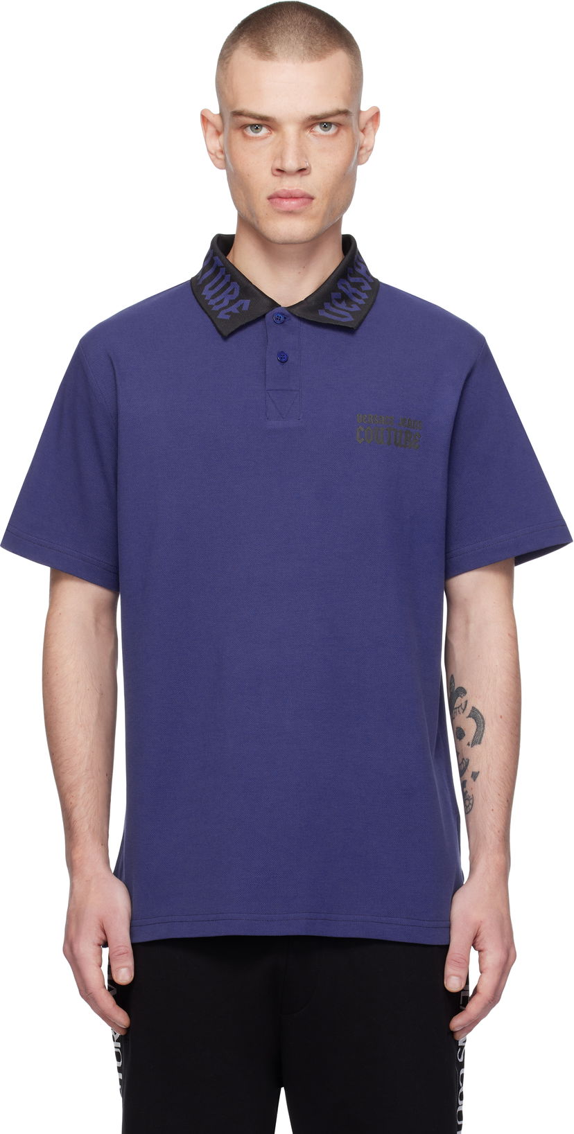 Poolopaita Versace Gothic Logo Polo Shirt Sininen | E77GAGT05_ECJ01T