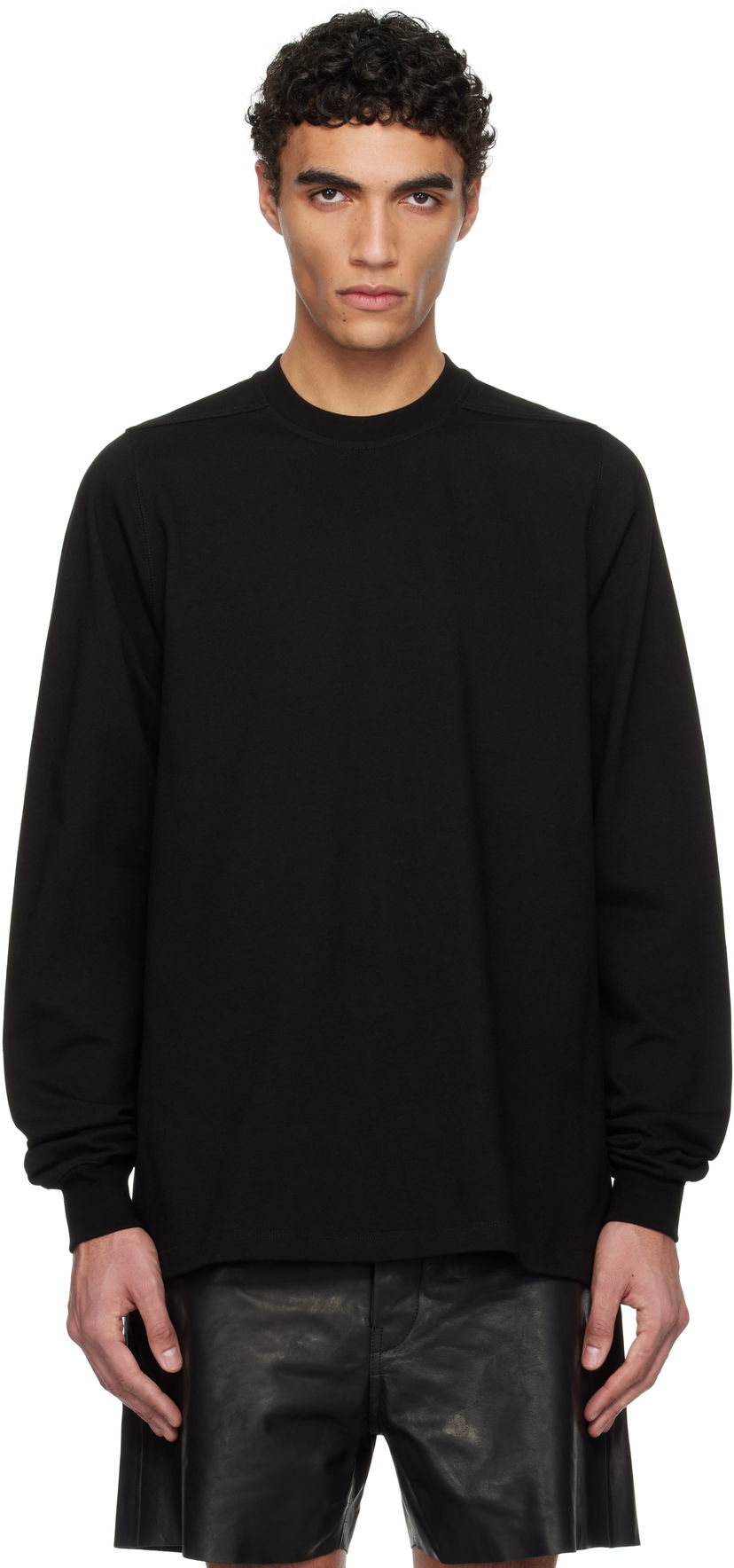 Villapaita Rick Owens Rick Owens Hollywood Short Crewneck Long Sleeve Sweatshirt Musta | RU01E5277 BA