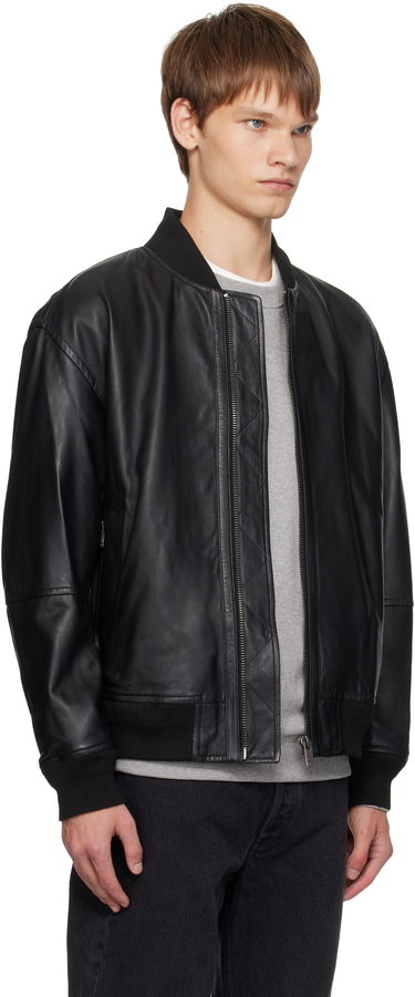Bomber-takki BOSS Regular-Fit Textured Leather Bomber Jacket Musta | 50547545, 1