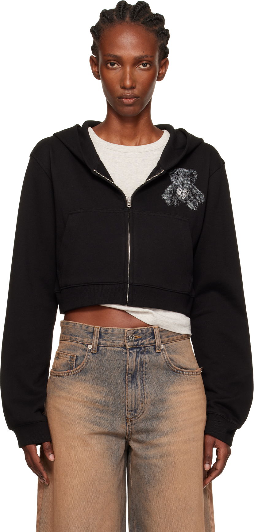 Huppari We11done We11done Teddy Bear Slim-Fit Zip-Up Hoodie Musta | WD-TJ2-25-870-W-BK