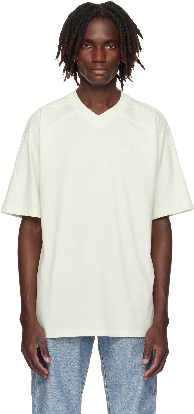 T-paita VETEMENTS Cut-Up V-Neck T-shirt Valkoinen | UH76TR260I