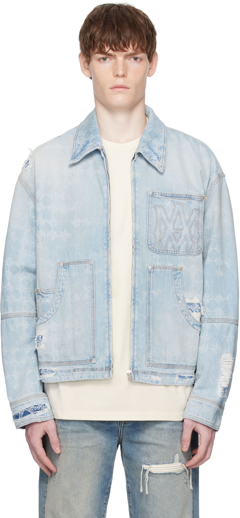 Takki AMIRI AMIRI Repair Work Denim Jacket Sininen | AMDNWJ1014