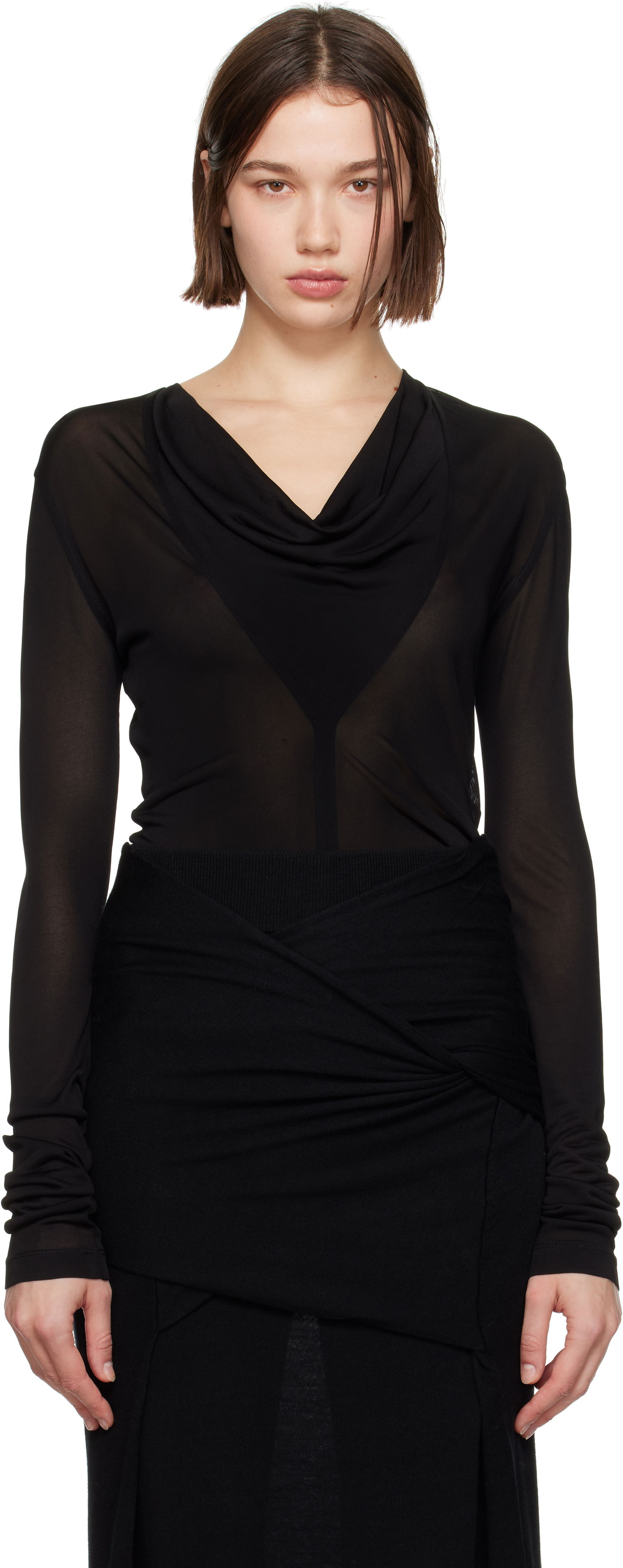 Body TOTEME TOTEME Draped V-Neck Top Musta | 244-WRT0401-FB0266, 0