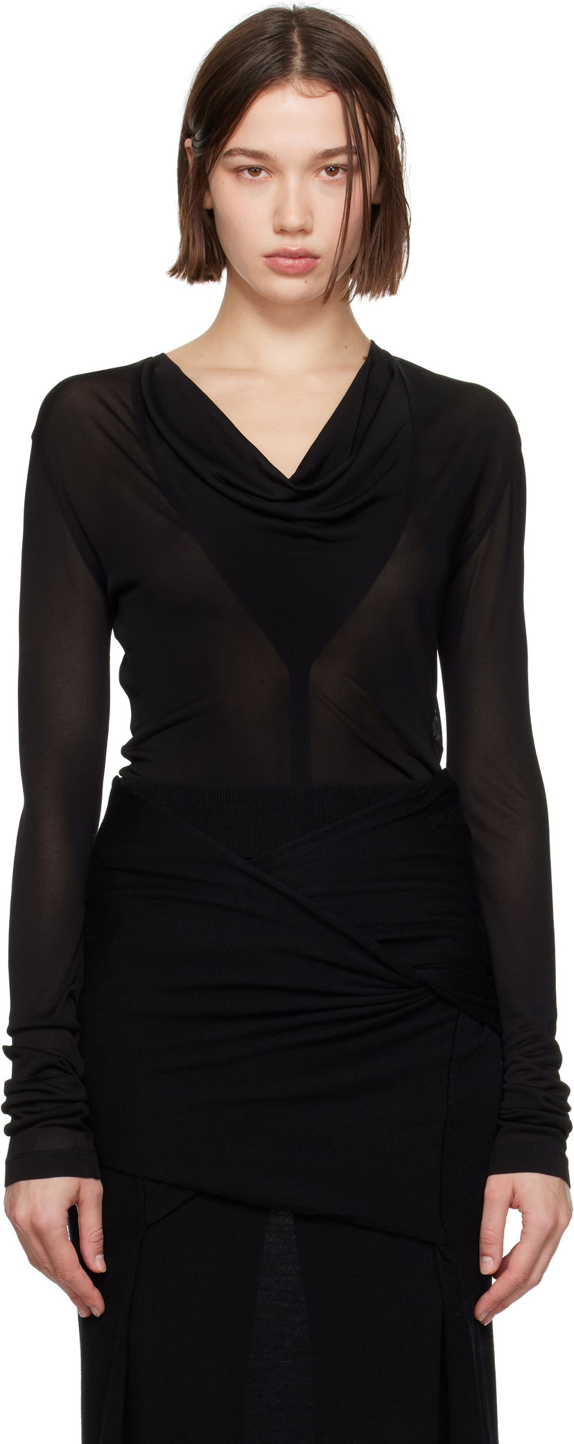 Body TOTEME TOTEME Draped V-Neck Top Musta | 244-WRT0401-FB0266
