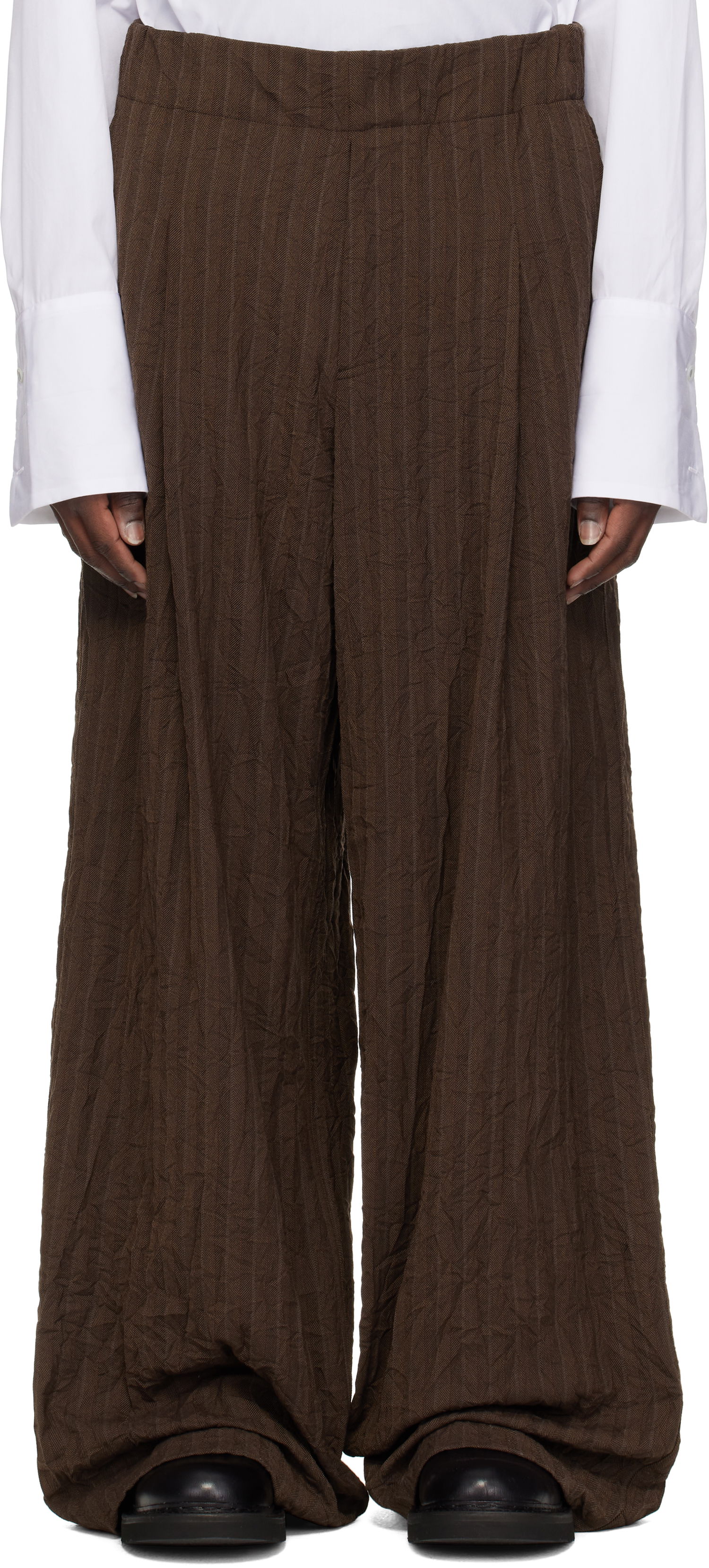 Housut Dries Van Noten Dries Van Noten Pleated Wide-Leg Trousers Ruskea | 251-020907-1504, 0