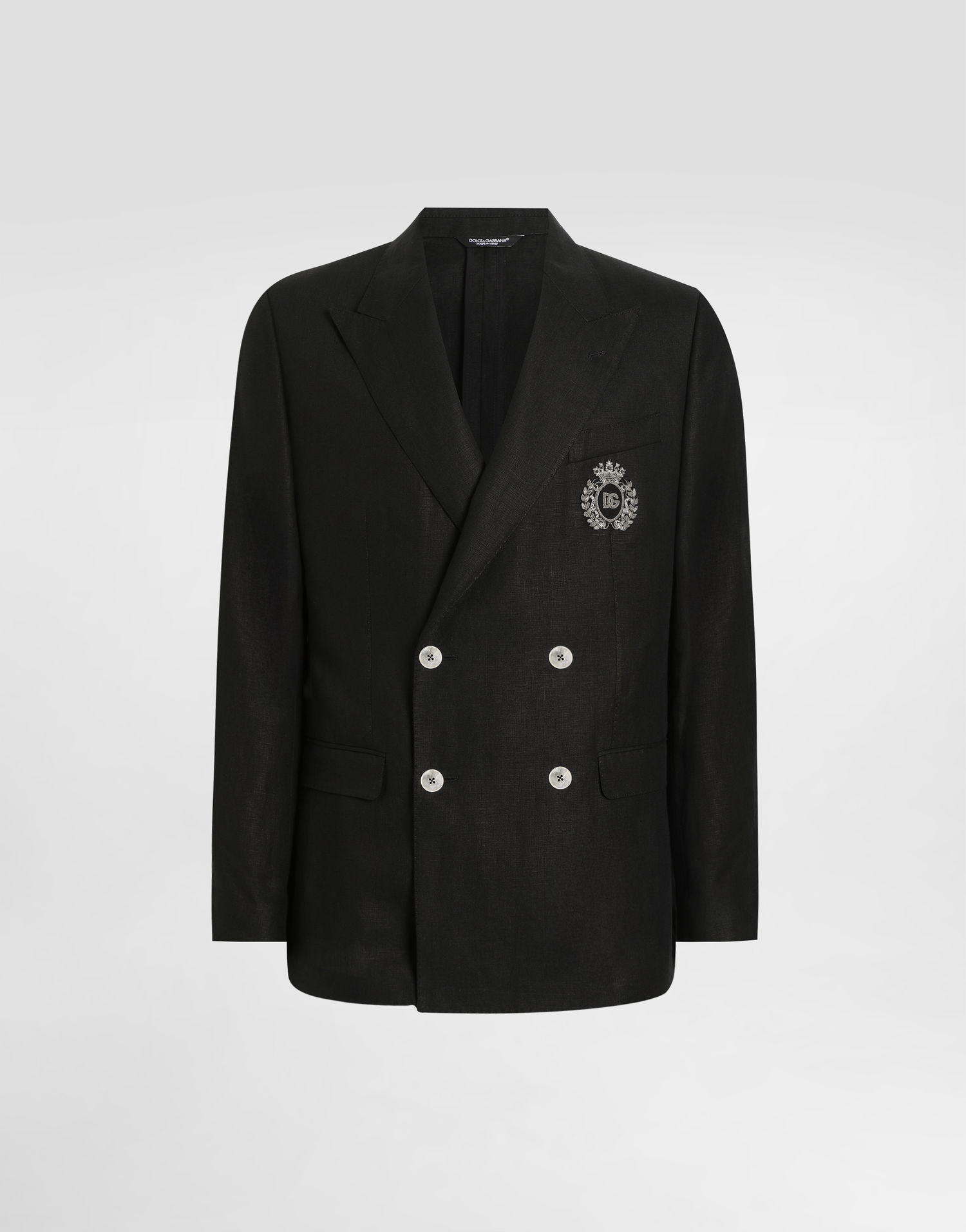 Takki Dolce & Gabbana Dolce & Gabbana Double-breasted Linen Jacket with Patch Musta | G2TJ2ZFU4K6N0000, 0