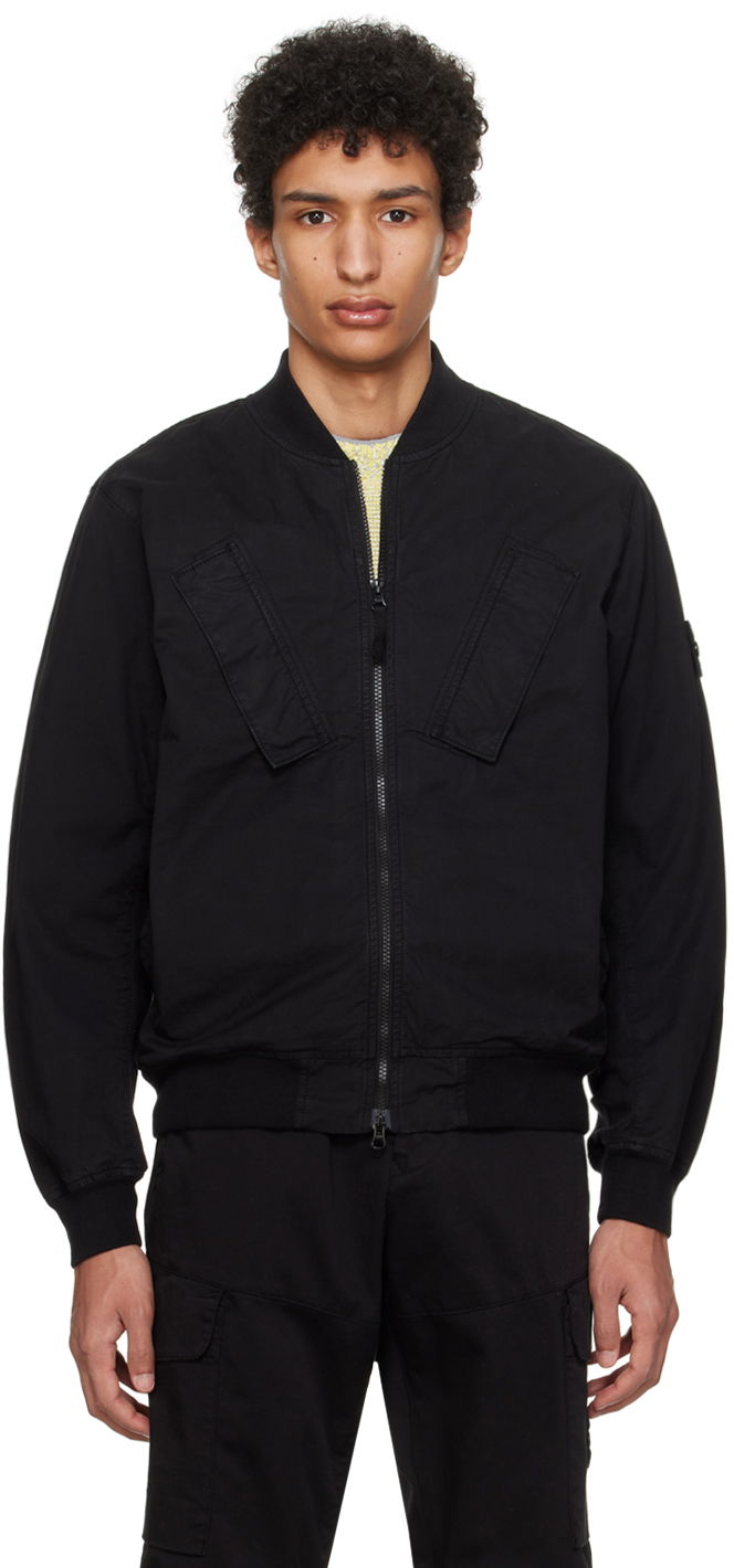 Bomber-takki Stone Island Garment-Dyed Bomber Jacket Musta | 801542510