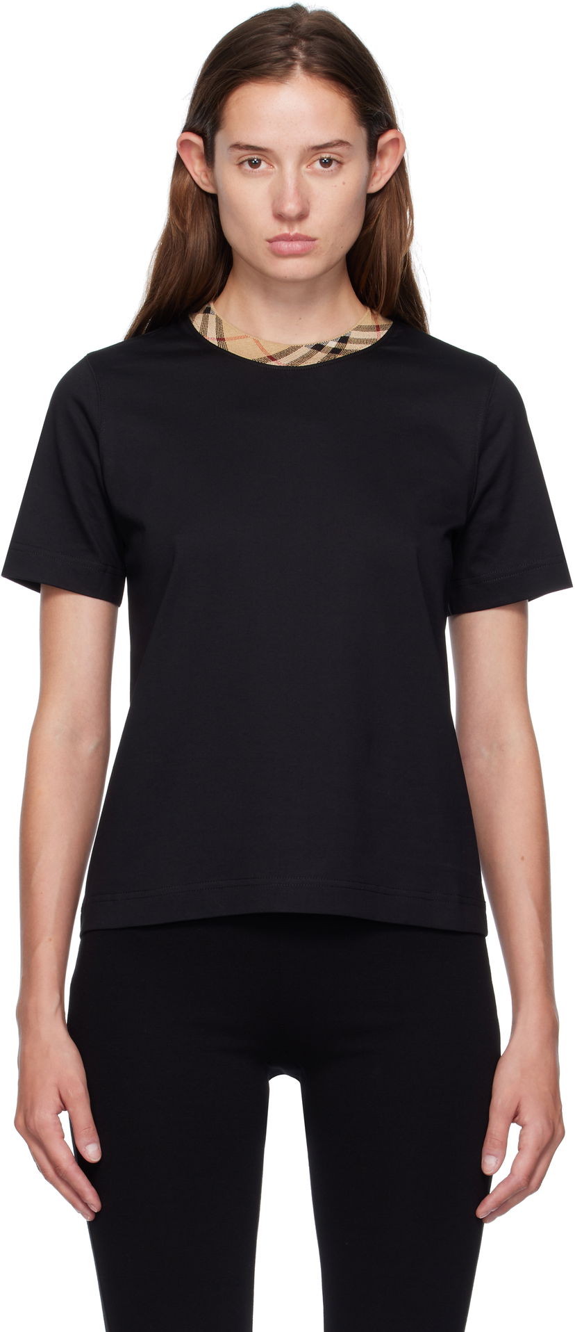 T-paita Burberry Burberry Check Trim Cotton Tee Musta | 8110271