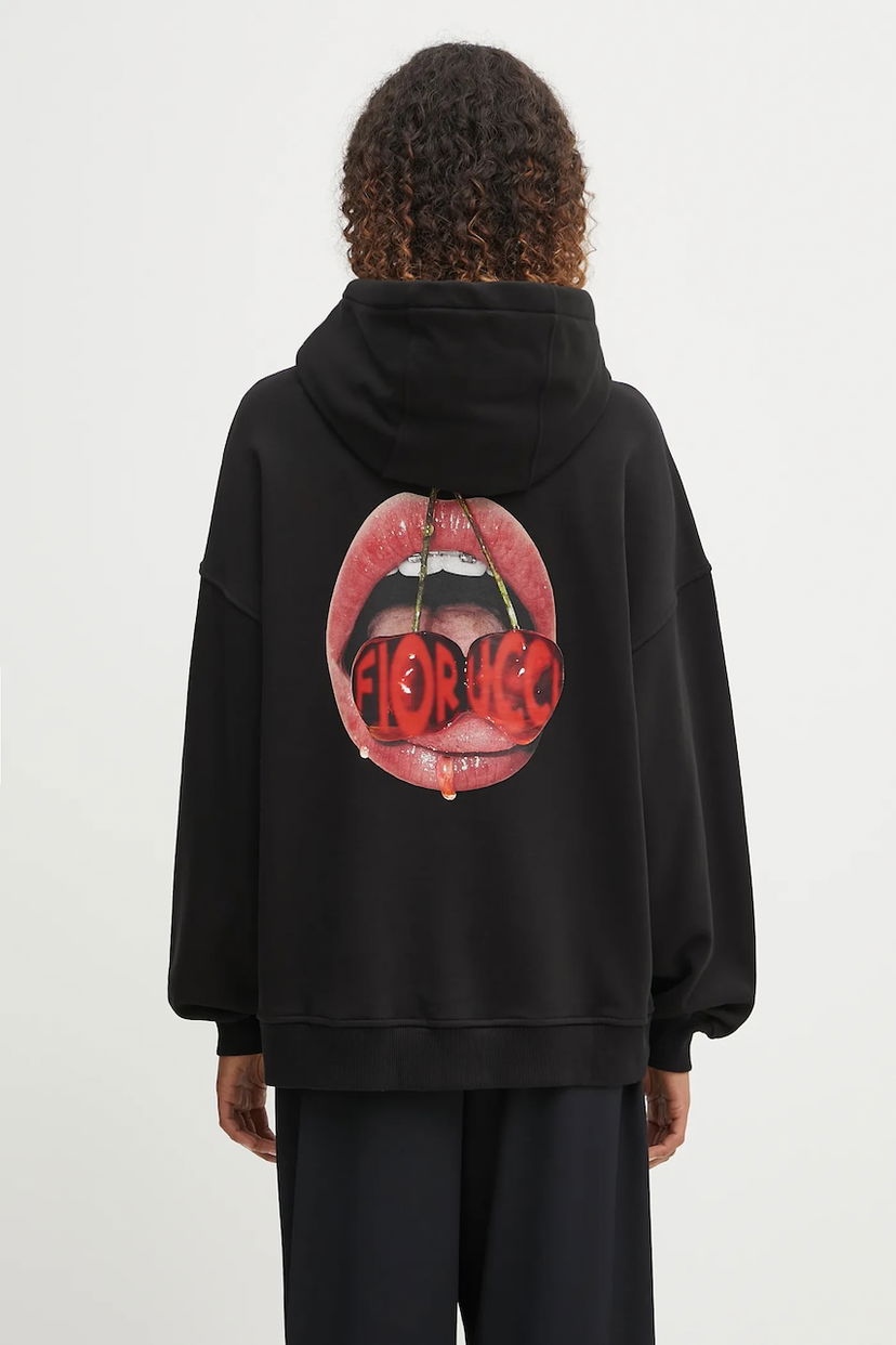 Huppari Fiorucci Fiorucci Cherry Mouth Print Relaxed Fit Hoodie Musta | W02FPSHO092CJ05BK02