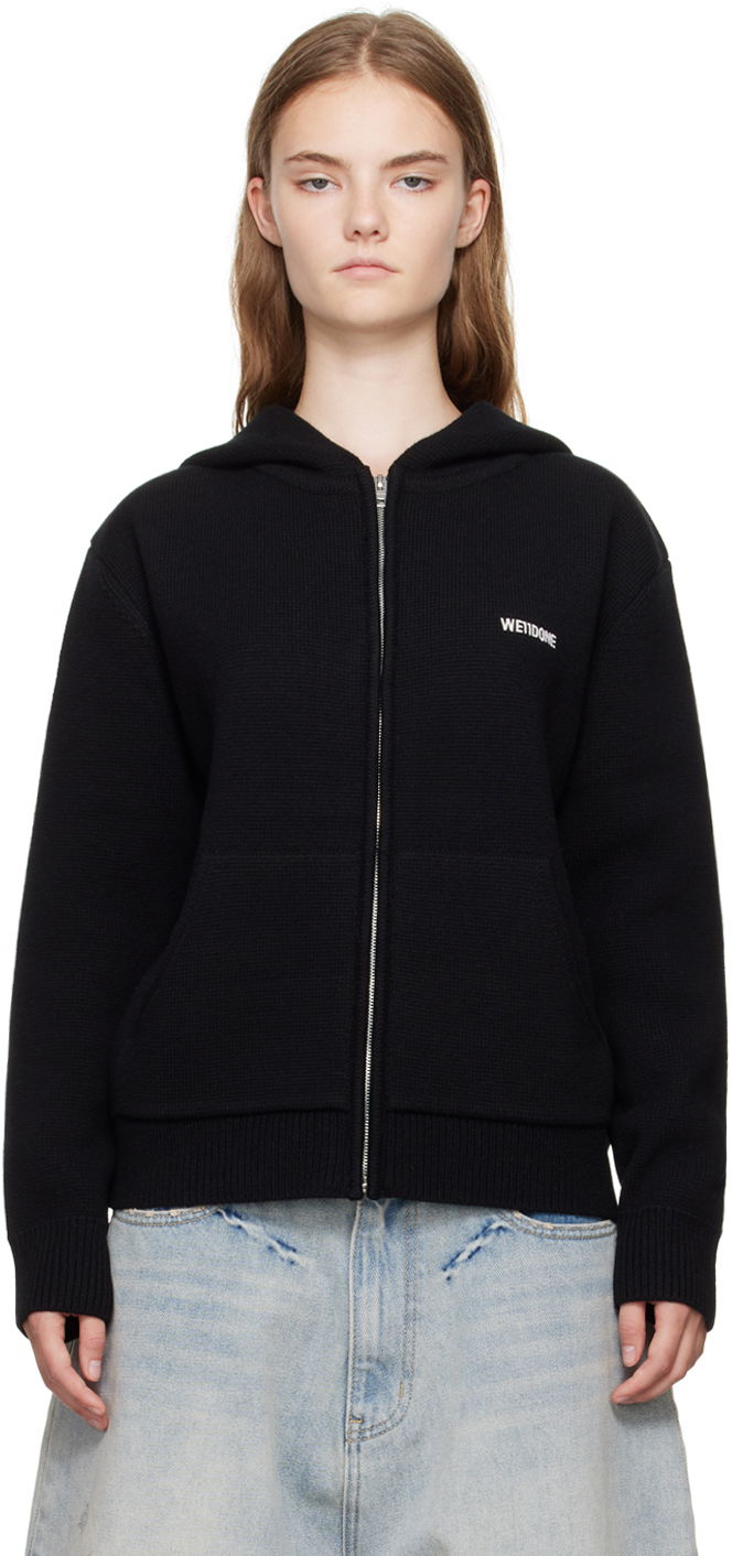 Huppari We11done We11done Embroidered-Logo Zip-Up Hoodie Musta | WD-KJ2-24-605-W-BK