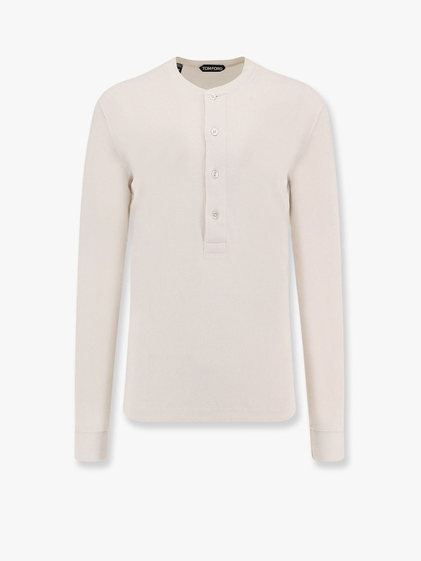 T-paita Tom Ford Long Sleeve Henley T-Shirt Beige | JHL014JMC048S25AW004