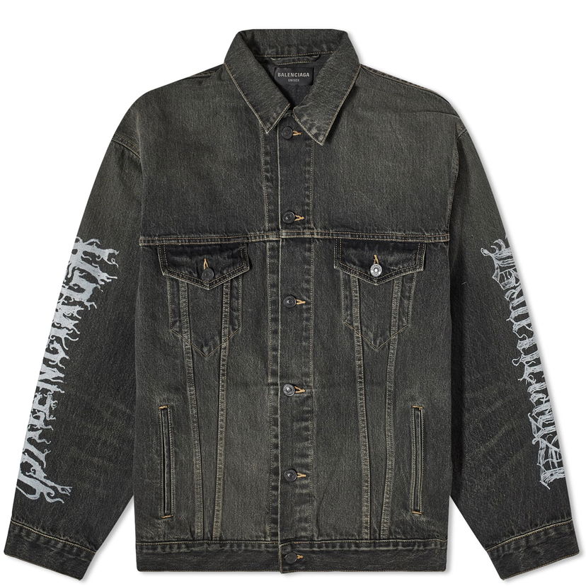 Takki Balenciaga Metal Logo Denim Jacket Musta | 773804-TBP47-3721