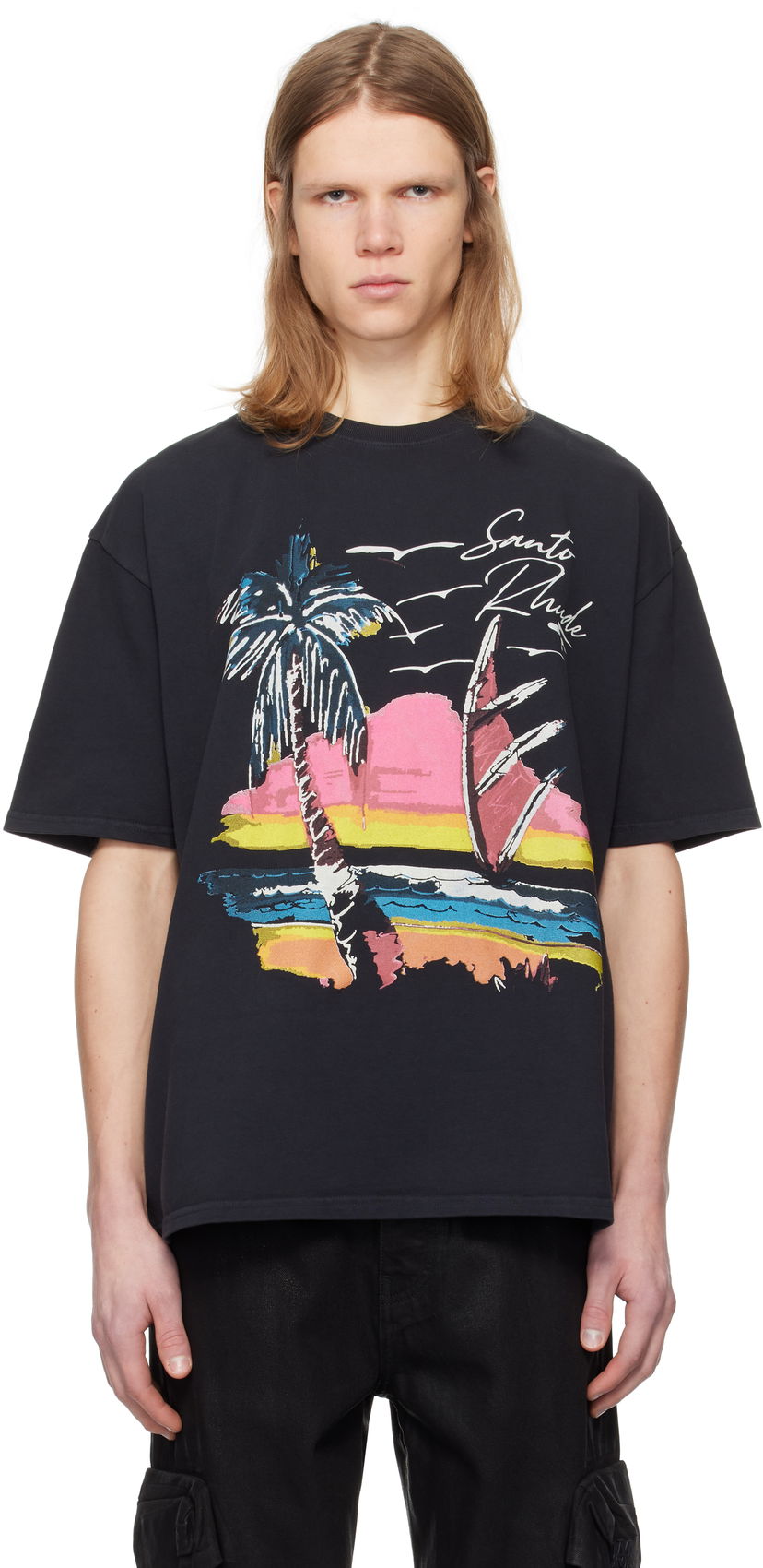 T-paita Rhude Rhude Saint-Rhude Graphic T-Shirt Musta | RHPS25TT04012
