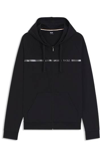 Huppari BOSS Cotton-terry Full-Zip Hoodie with Logo Stripe Musta | 50550571