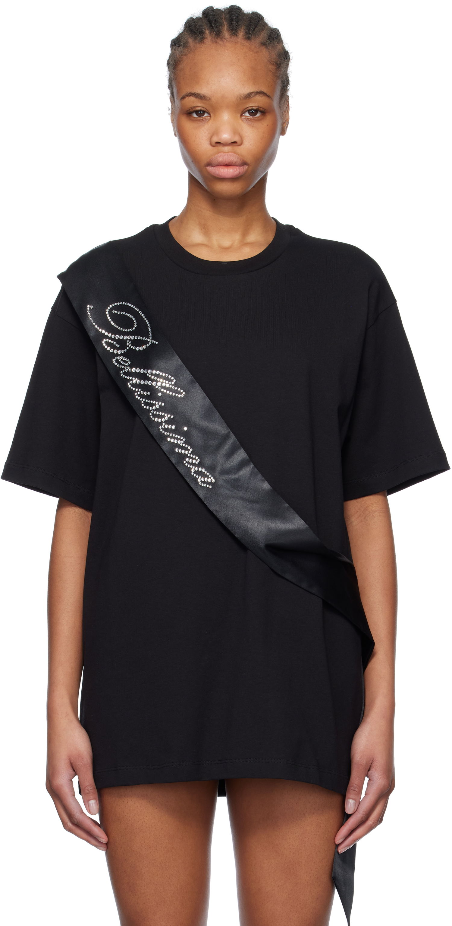 T-paita Blumarine Blumarine Satin Band Rhinestone T-Shirt Musta | P522T092A, 0