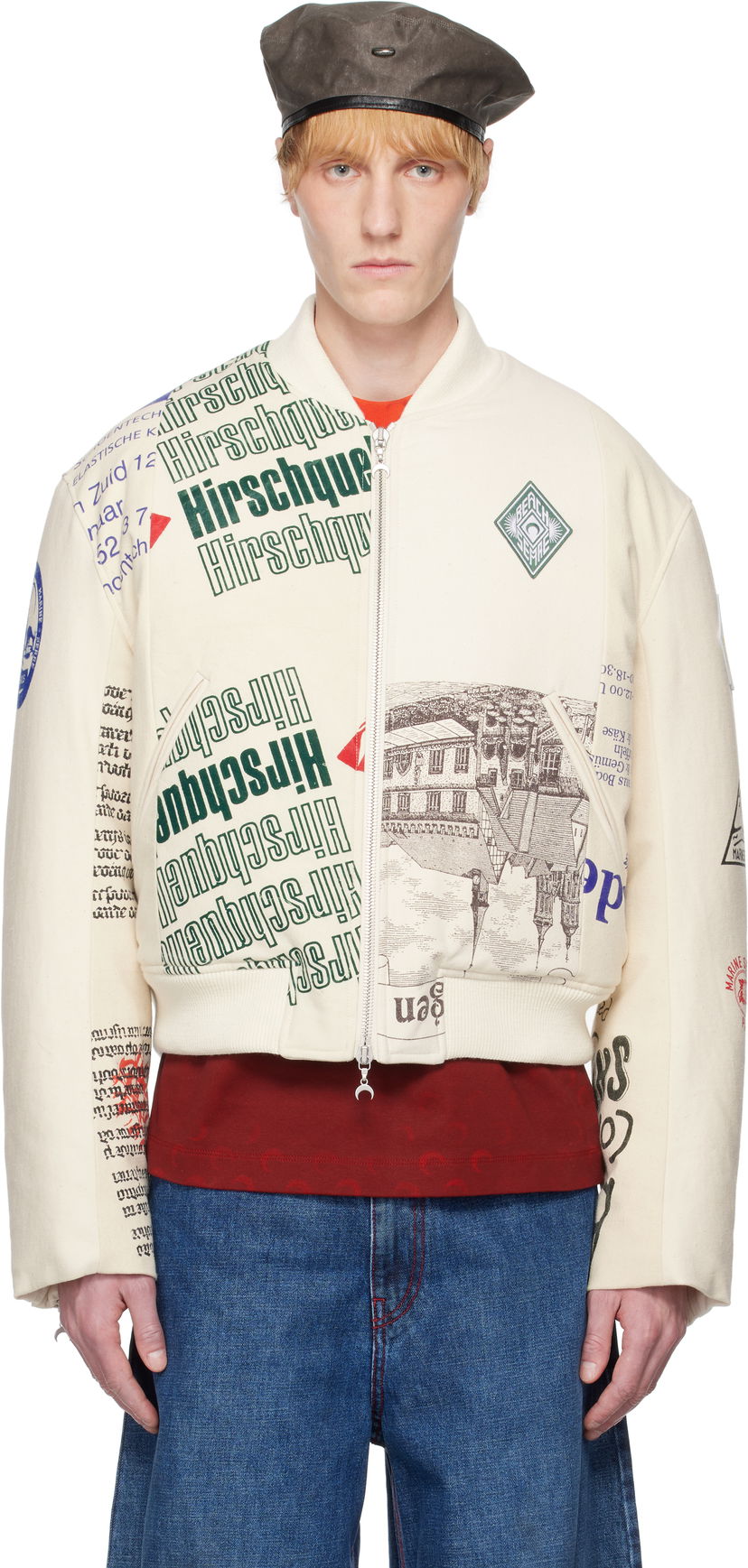 Bomber-takki Marine Serre Serre Regenerated Print Bomber Jacket Valkoinen | UJA062A UWOV0009