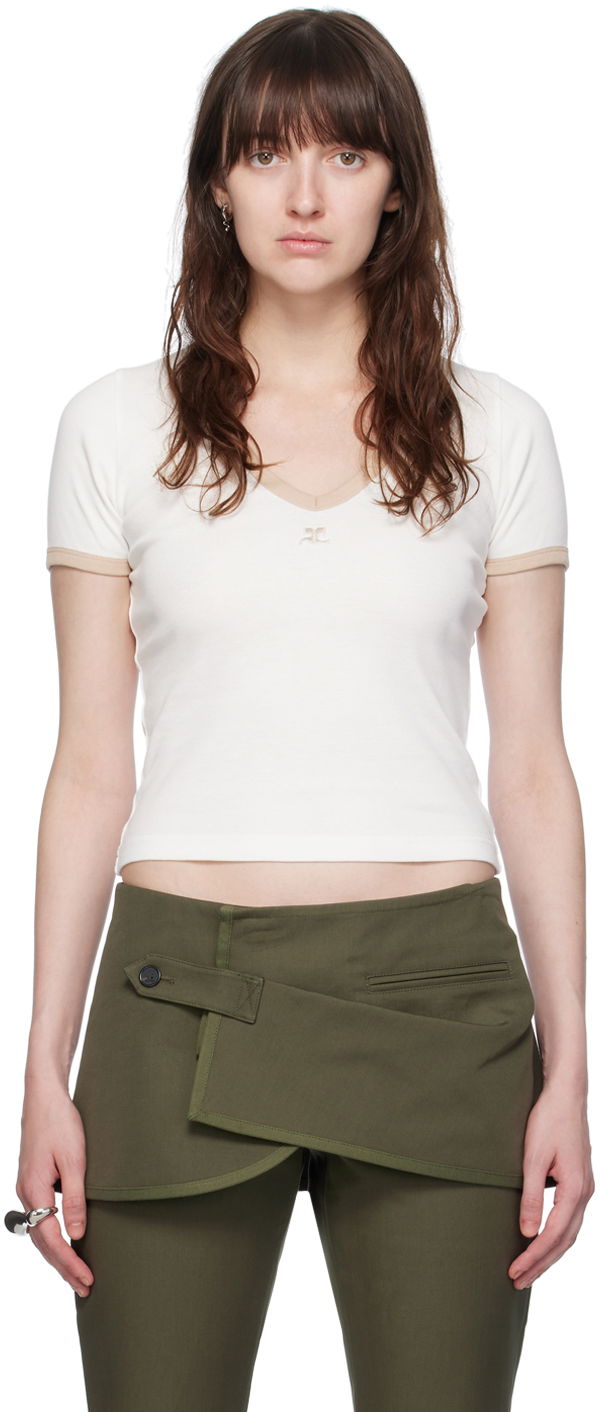 T-paita Courrèges Slim V-Neck T-Shirt Valkoinen | 224JTS137JS0070