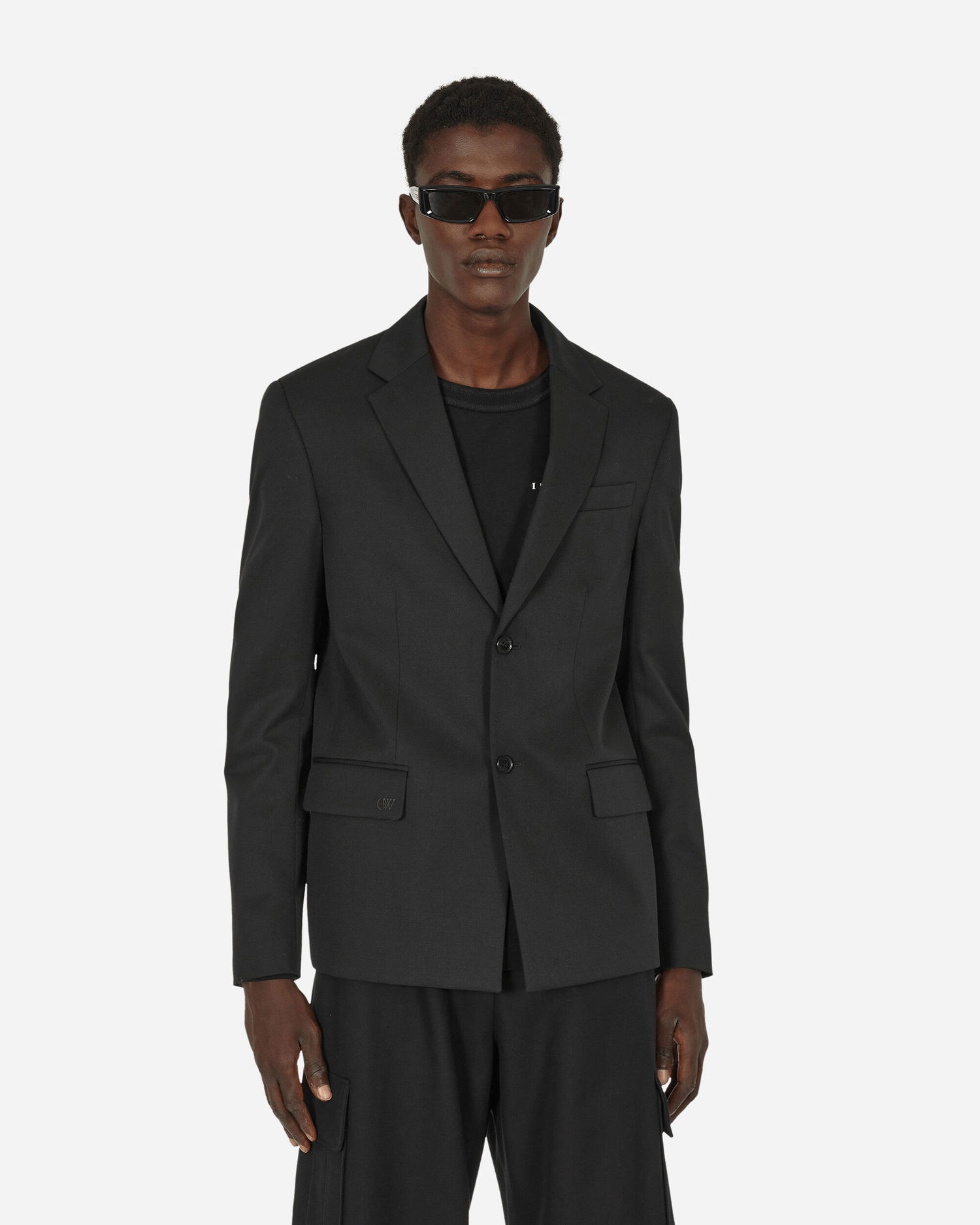 Takki Off-White Embroidered Wool Strap Blazer Black Musta | OMEN063F23FAB001 1010, 1