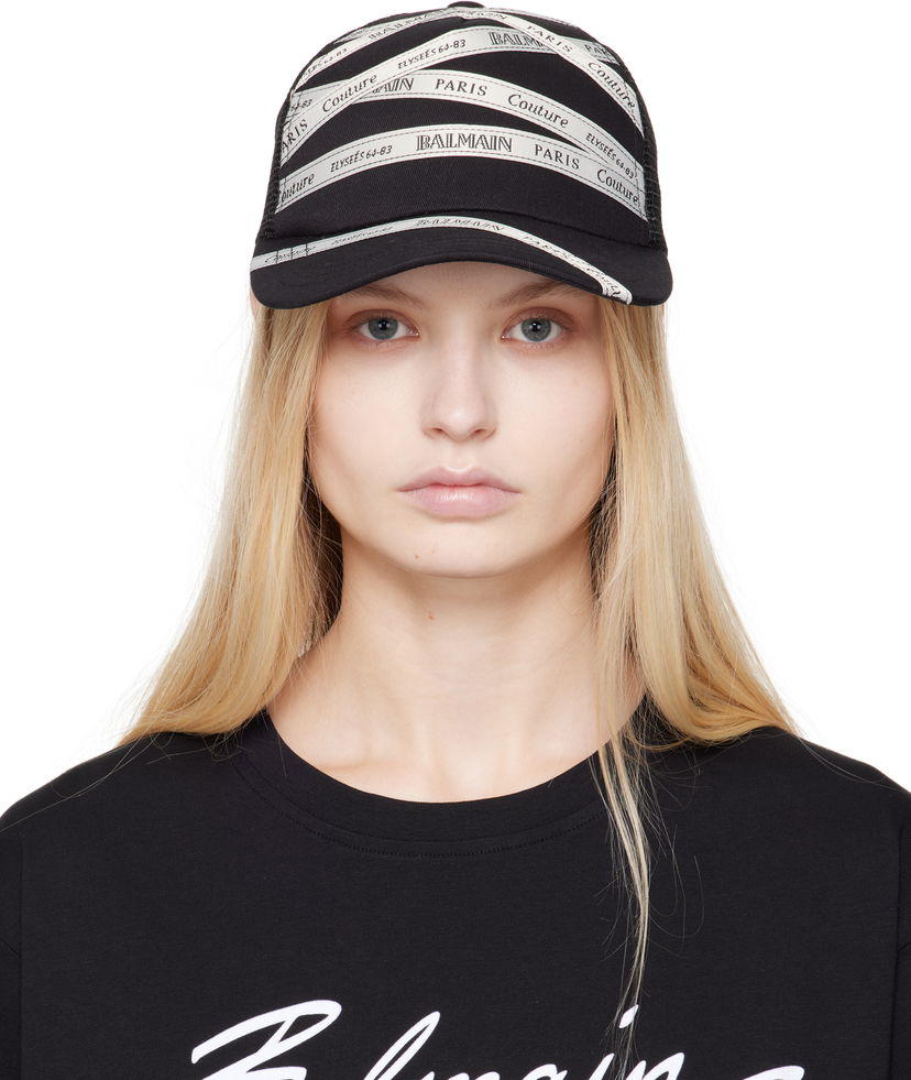 Korkki Balmain Ribbon Motif Cotton Cap by Balmain Musta | EF1XA381MB10
