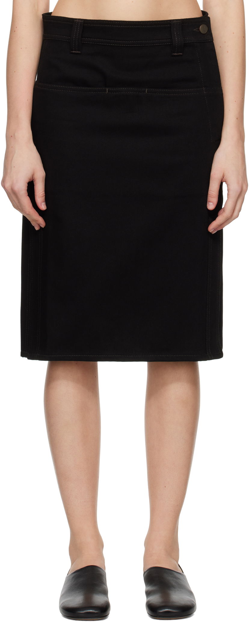 Hame LEMAIRE Straight Denim Midi Skirt Musta | SK1040 LD1004