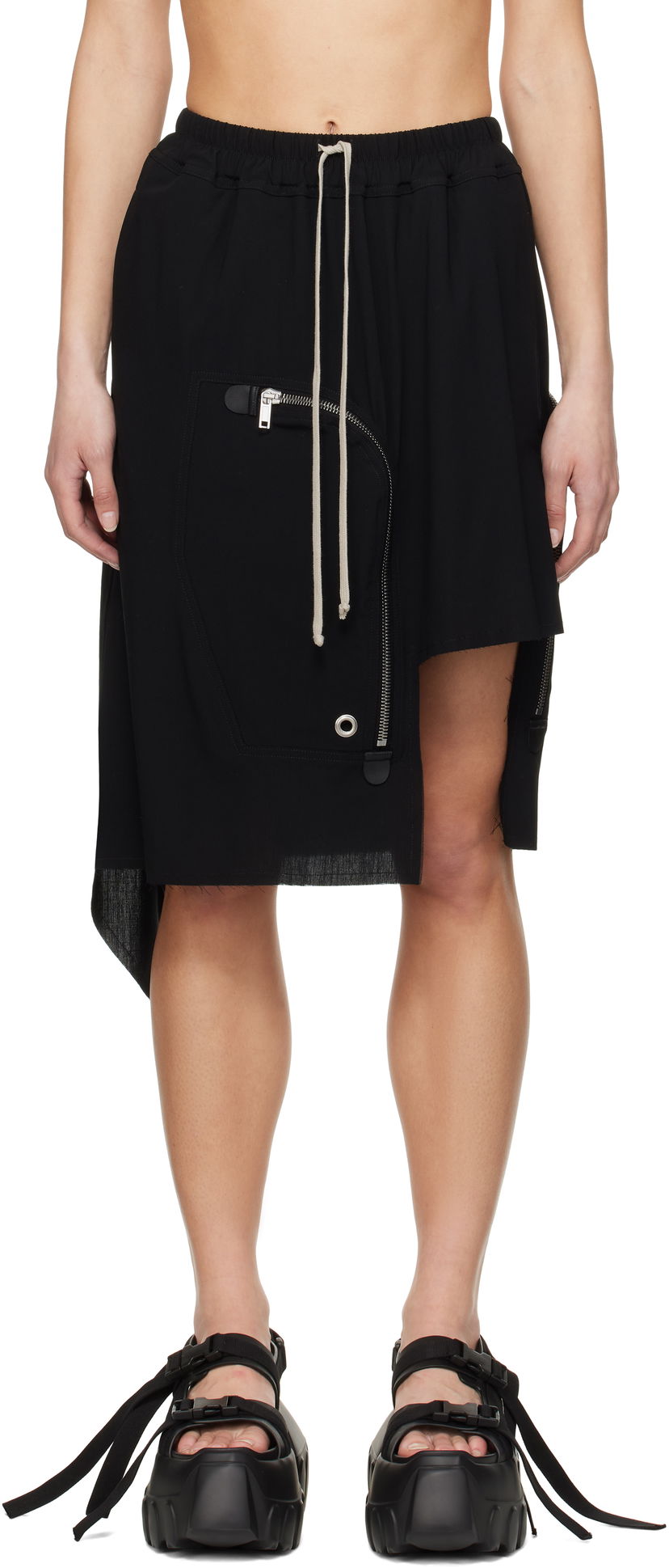 Shortsit Rick Owens Rick Owens Black Hollywood Dracca Midi Skirt Musta | RP01E7341 WLP