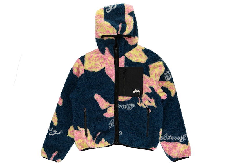 Huppari Stüssy Floral Sherpa Hooded Jacket Sininen | 118482-Dark Teal