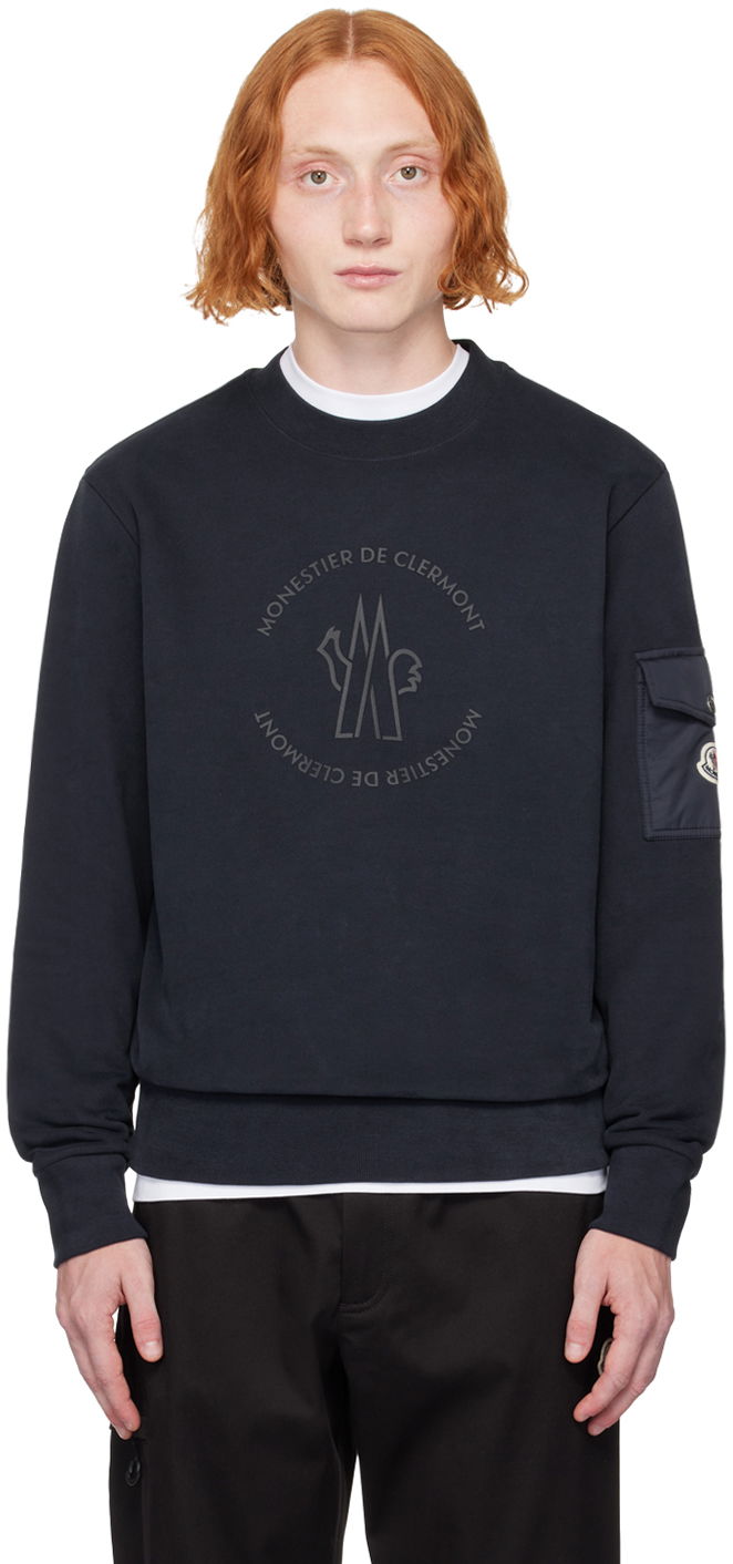 Huppari Moncler Navy Bonded-Logo Sweatshirt Tummansininen | J20918G0003589AHE, 0