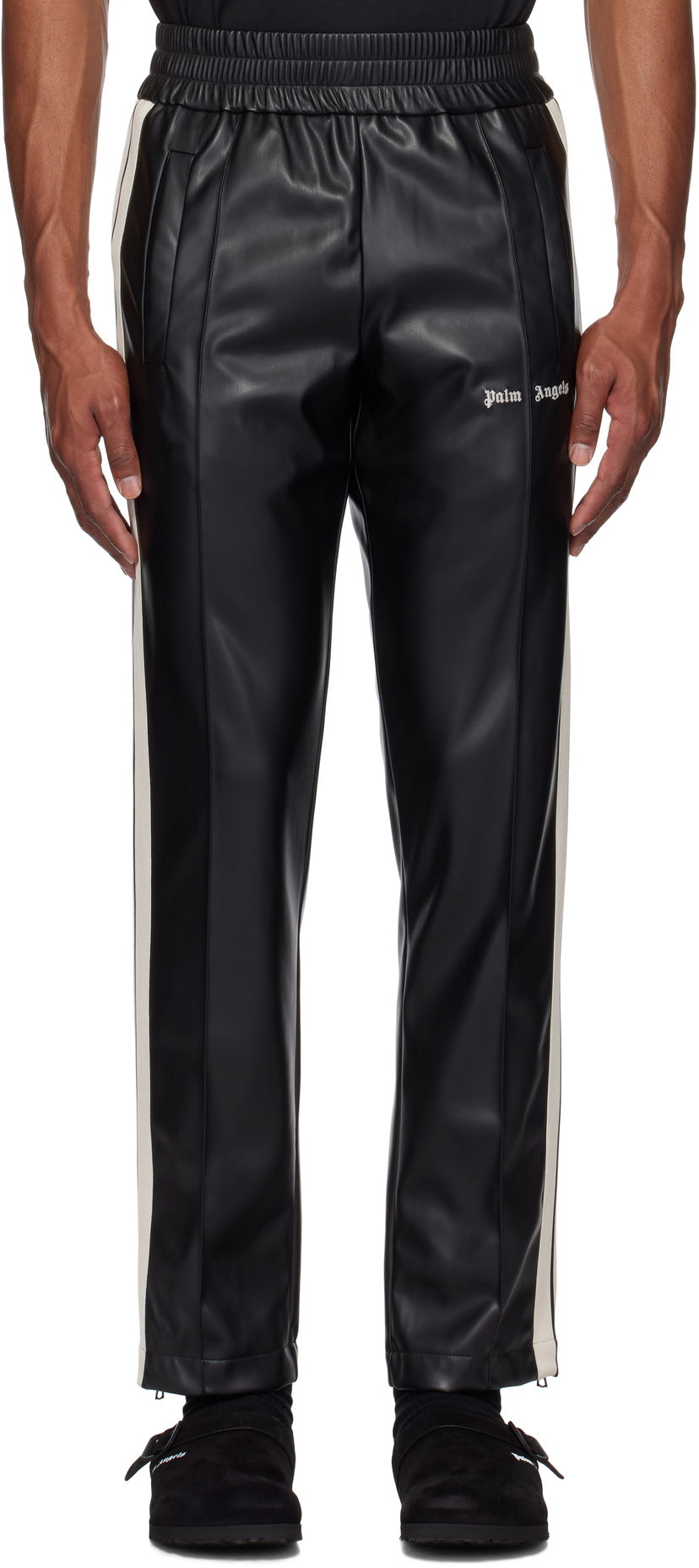 Housut Palm Angels Faux-Leather Track Pants Musta | PMCJ020F24FAB0011003
