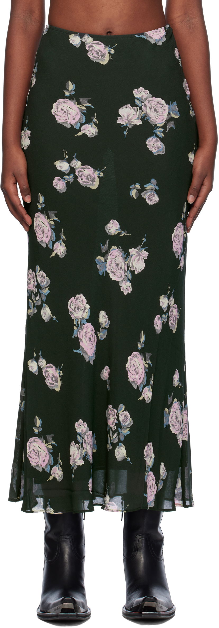 Hame GANNI Floral Printed Maxi Skirt Musta | F9505