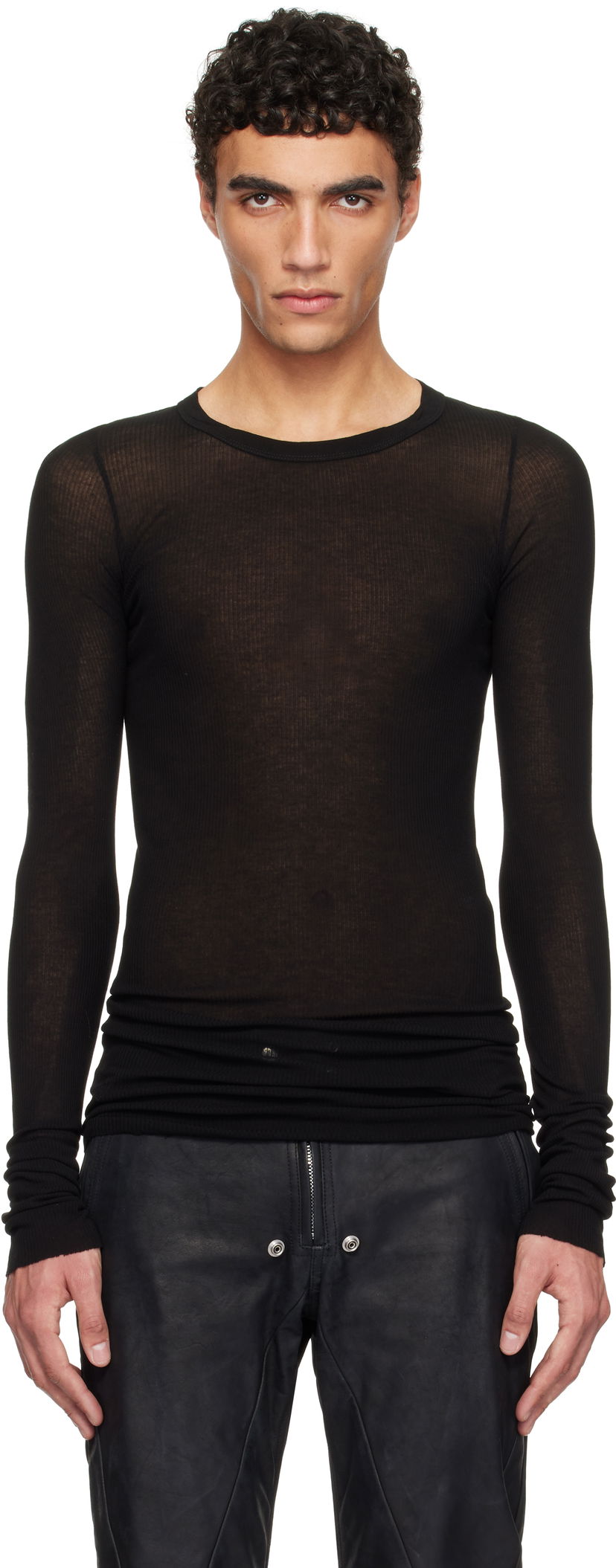 T-paita Rick Owens Rick Owens Hollywood Rib Long Sleeve T-Shirt Musta | RU01E5250 RC