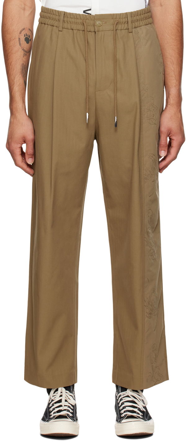 Housut Feng Chen Wang Feng Chen Wang Embroidered Panel Trousers Vihreä | FUF14TR08