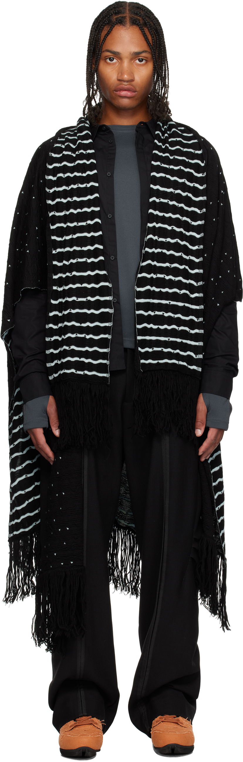 Huivi KIKO KOSTADINOV Kiko Kostadinov Striped Fringed Scarf Musta | KKAW25KN07-107
