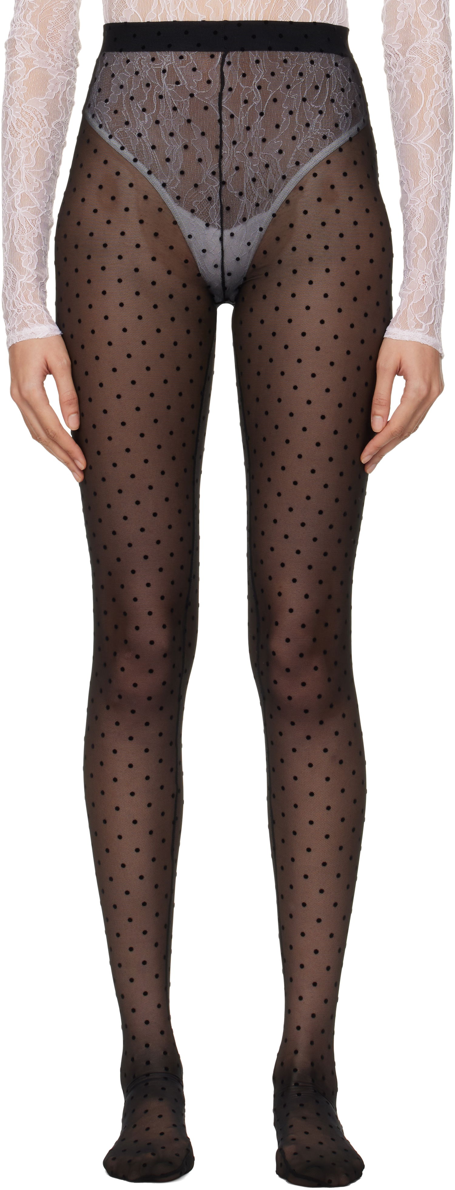 Sukat WARDROBE.NYC Sheer Polka Dot Tights Musta | W2222F24PD, 0