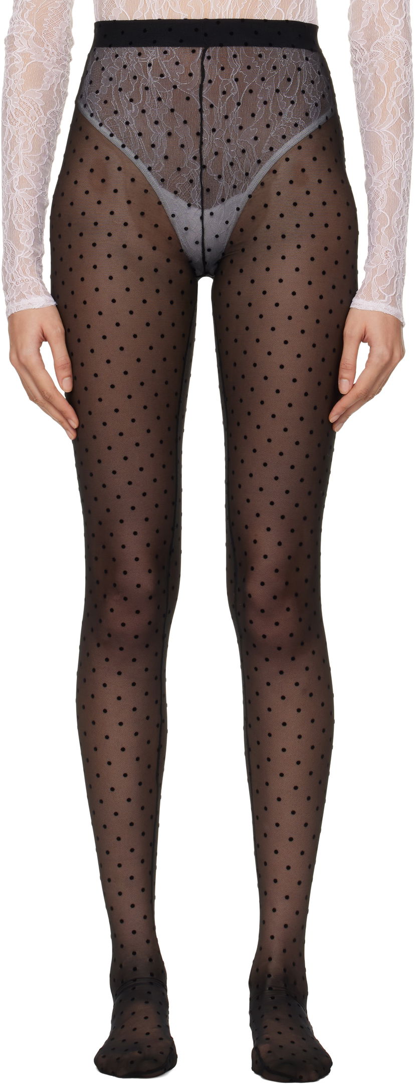 Sukat WARDROBE.NYC Sheer Polka Dot Tights Musta | W2222F24PD