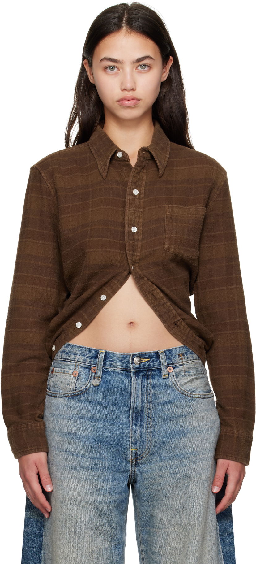 Paita R13 R13 Wrap Around Plaid Shirt Ruskea | R13WR433-R554B