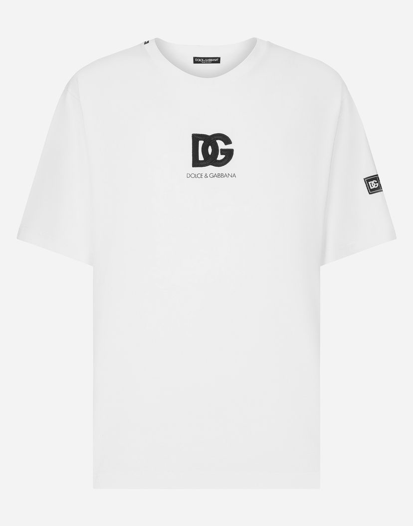 T-paita Dolce & Gabbana Short-sleeved T-shirt With Dg Logo Patch Valkoinen | G8PN9ZG7M2FW0800