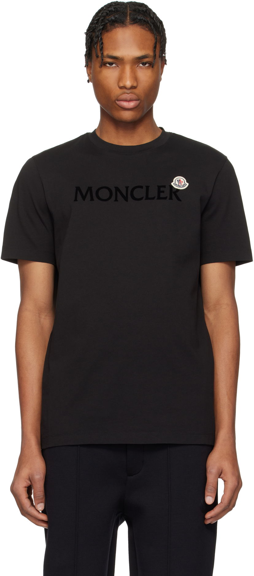 T-paita Moncler Moncler Flocked Logo Cotton T-Shirt Musta | K10918C000758390T