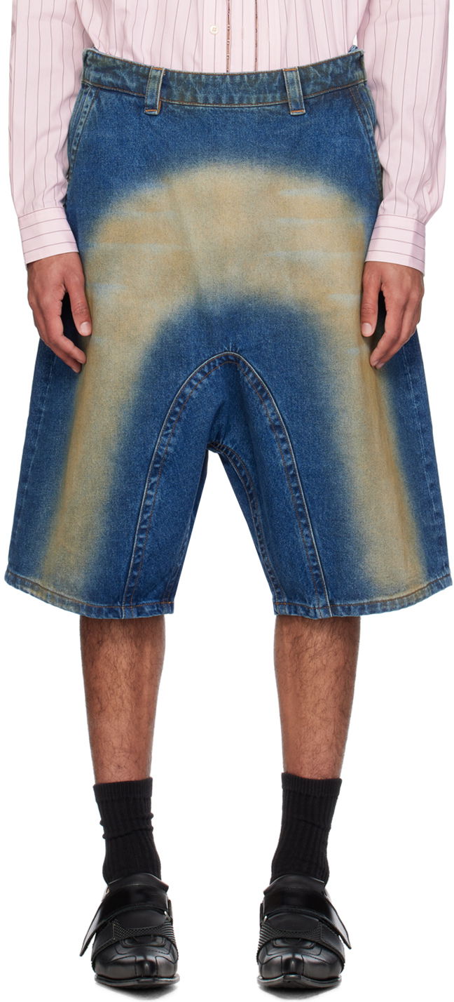 Shortsit Y/PROJECT Sprayed Denim Shorts Sininen | 207SO001