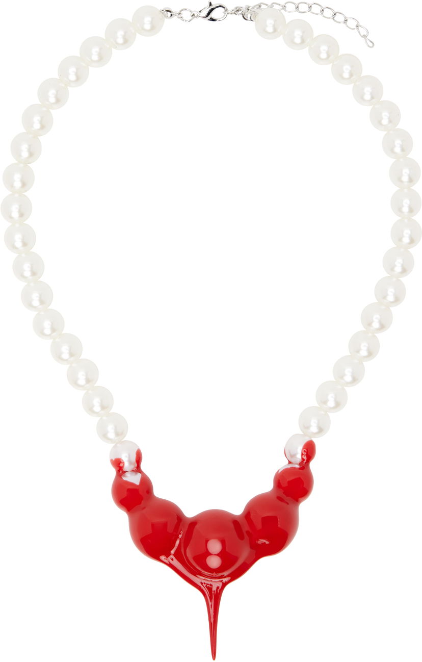 Kaulakoru Ottolinger Ottolinger Pearl Necklace with Red Pendant Valkoinen | 125-902925-01