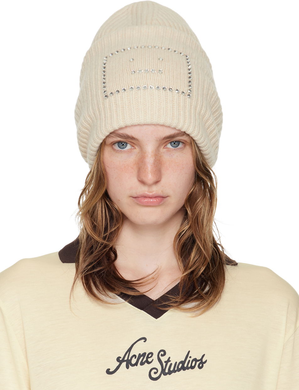 Pipo Acne Studios Beige Embellished Square Beanie Beige | C40367-, 0