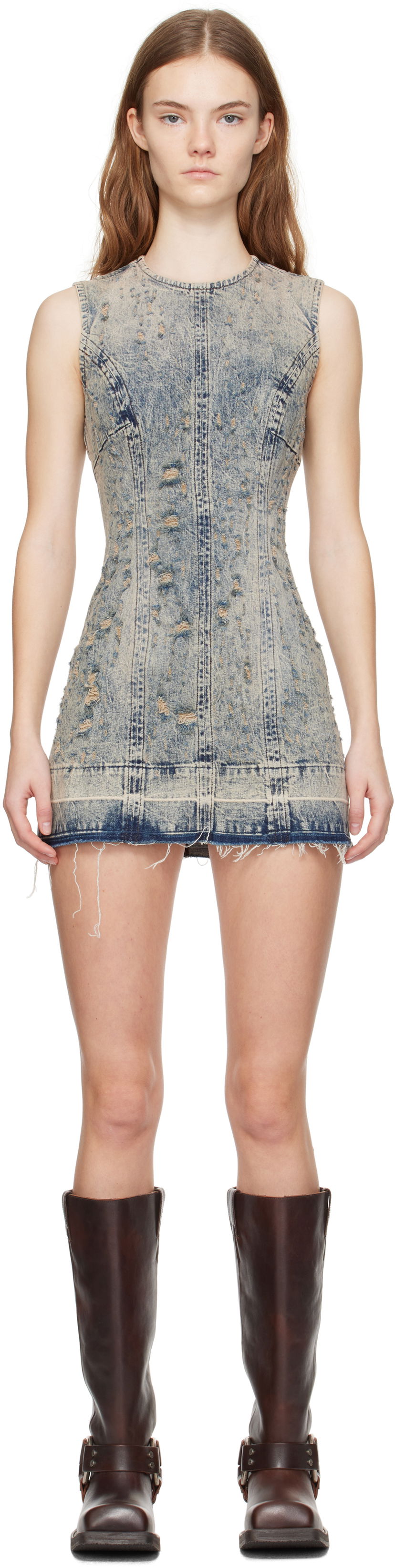 Mekko GUESS Guess Distressed Denim Minidress Sininen | W4BK77D5AC4