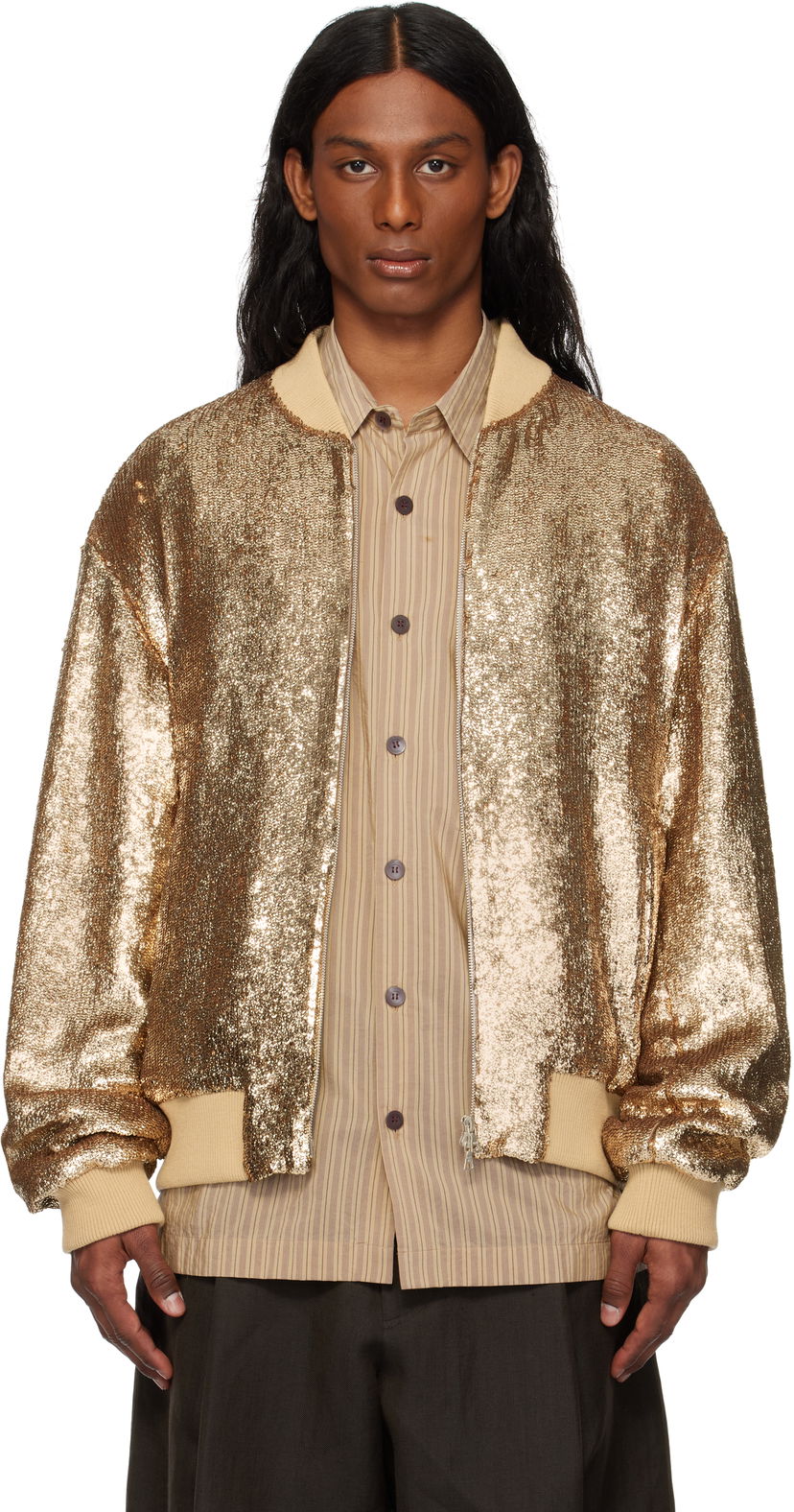 Bomber-takki Dries Van Noten Dries Van Noten Sequinned Bomber Jacket Metallinen | 251-080546-1481