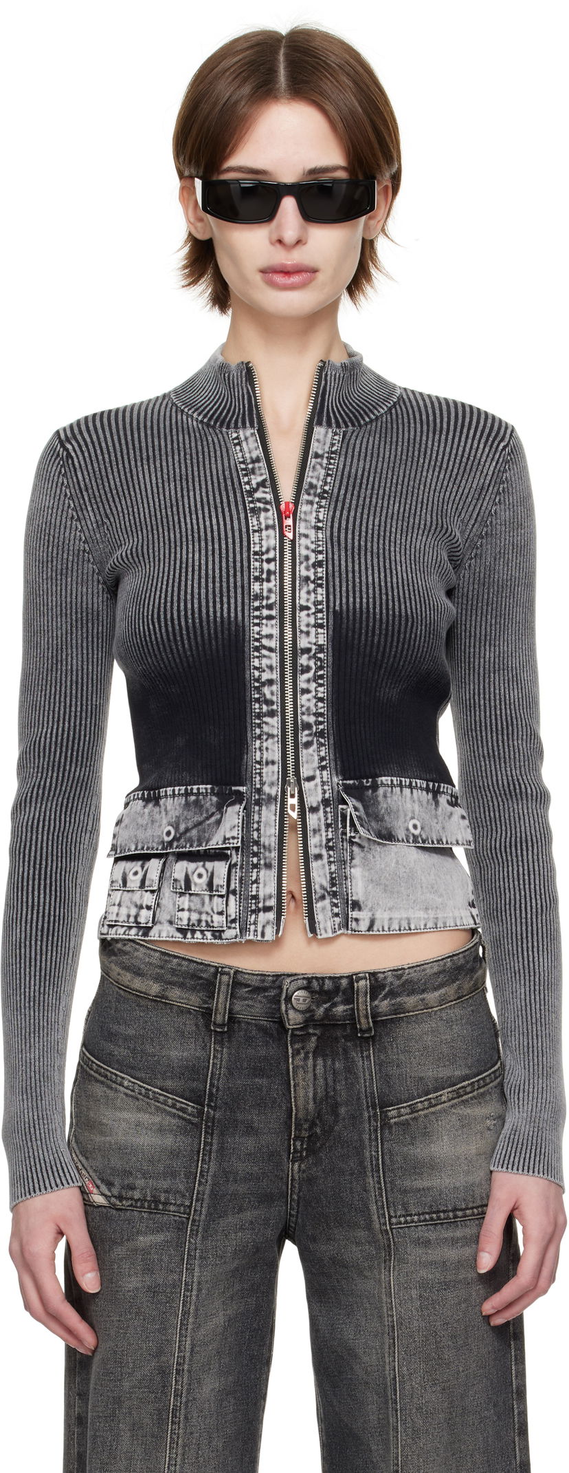 Villapaita Diesel Diesel M-Melissa Zip-Up Knit Jacket Harmaa | A16895 0QMAN
