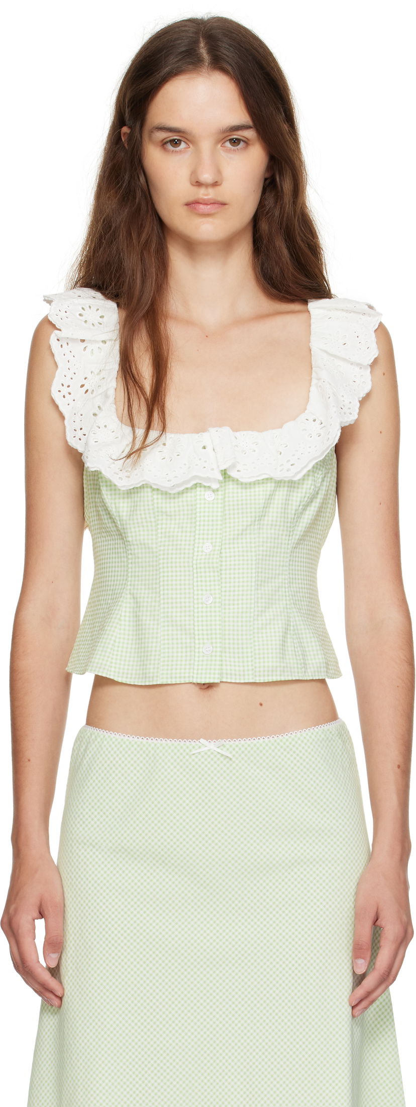 Crop top GUIZIO Guizio Paloma Gingham Lace Top Vihreä | P25155W152