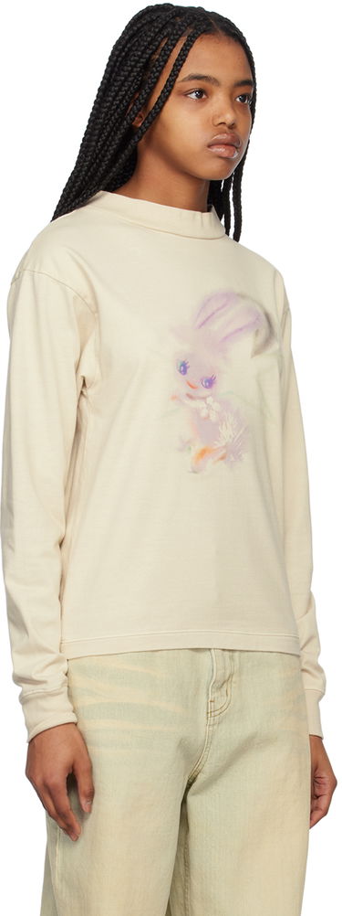 Villapaita We11done We11done Crewneck Long Sleeve T-Shirt with Bunny Print Beige | WD-TT1-23-792-U-IV, 1