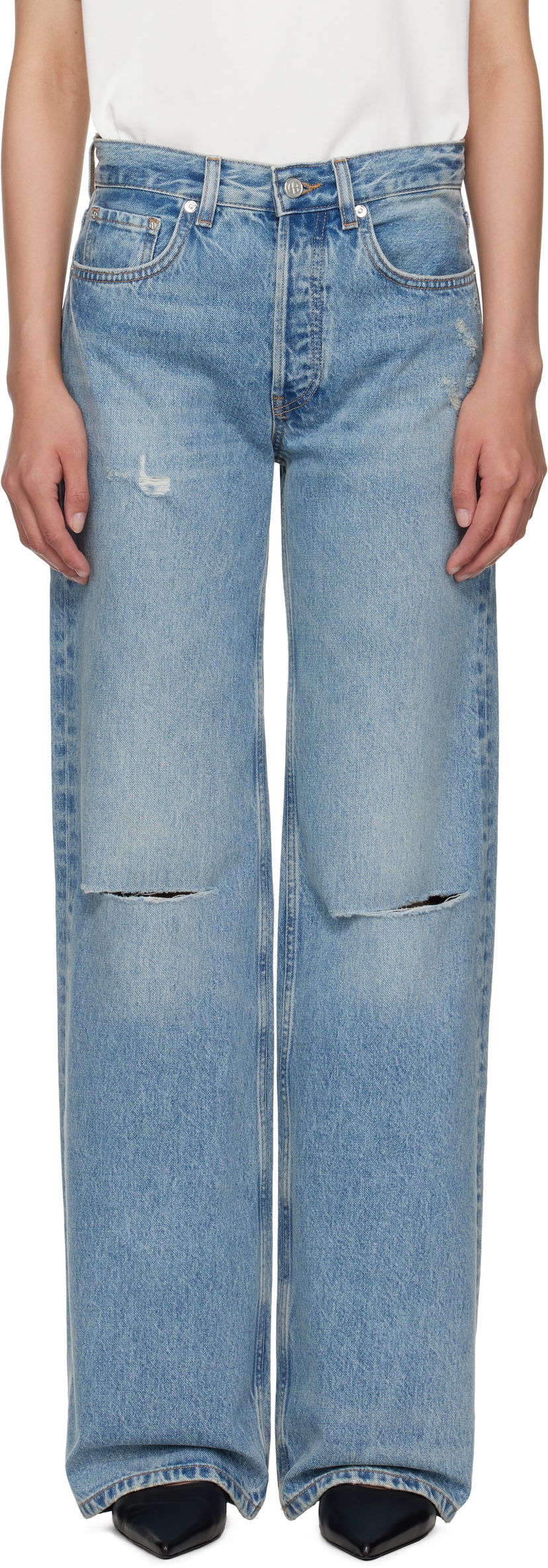 Jeans Anine Bing Anine Bing Hugh Distressed Wide Leg Jeans Sininen | A-06-10852-WHD51