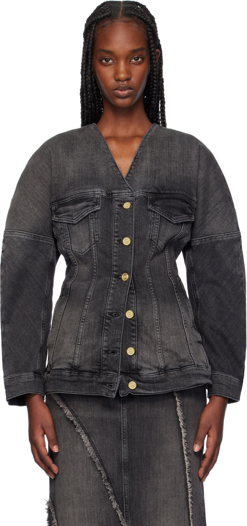 Takki GANNI Fitted Denim Button Up Jacket Musta | J1529