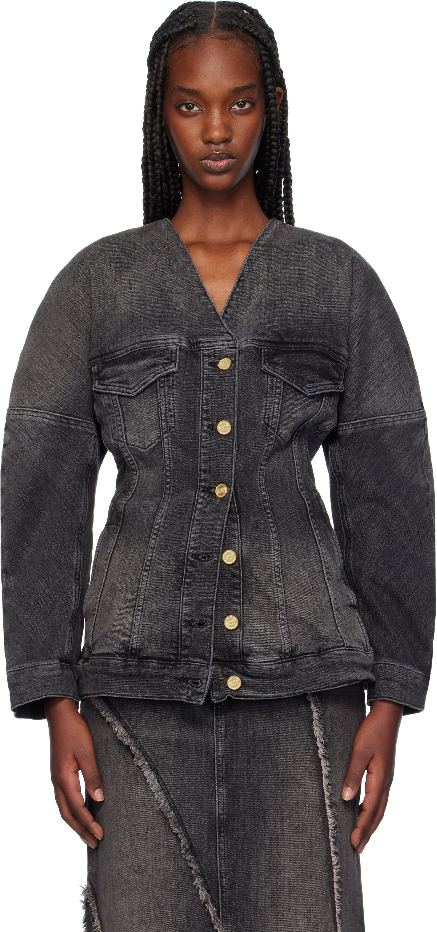 Takki GANNI Fitted Denim Button Up Jacket Musta | J1529, 0