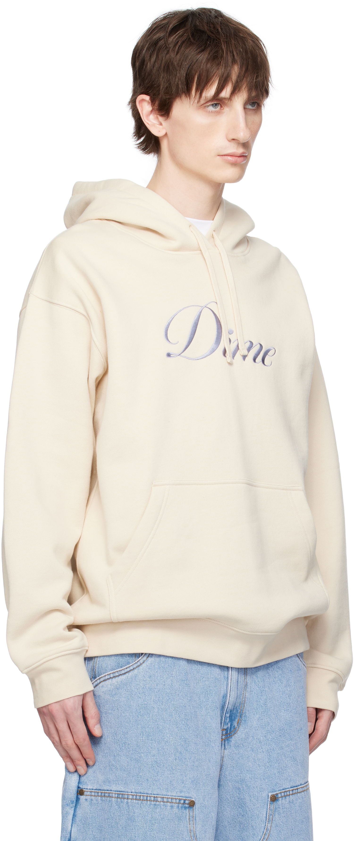 Huppari Dime Dime Cursive Logo Hoodie Beige | DIMESP2544FOG, 1